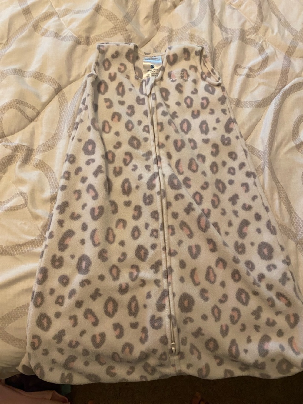 Halo Infant Fleece SleepSack in Cream with Gray and Pink Leopard Spots
